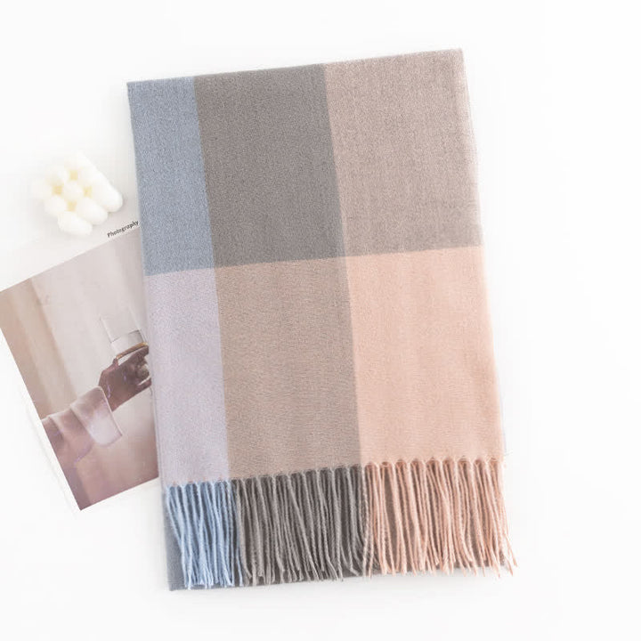 Sciarpa con nappe a quadri e scialle caldo da donna - Rosa e blu - image 11