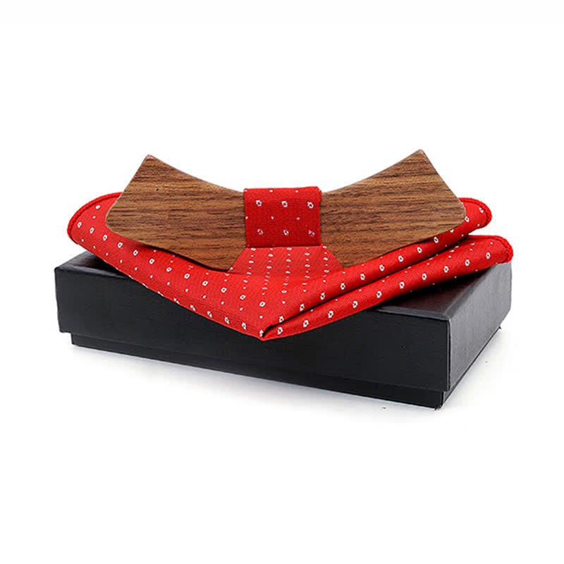 Set di 2 papillon in legno a forma di colletto da uomo - Punto rosso - image 9