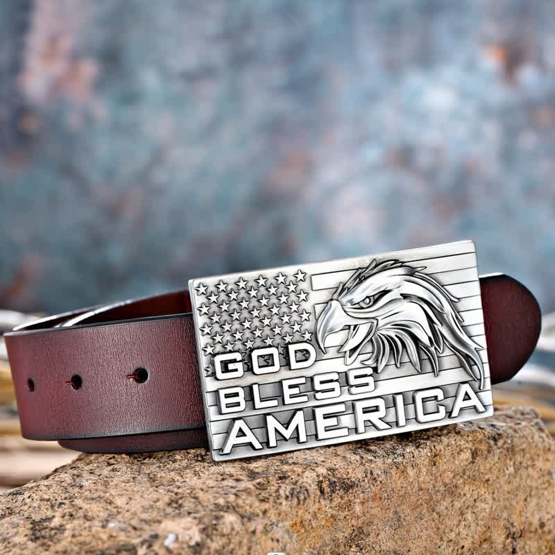Cintura in pelle fai da te con fibbia God Bless America Eagle da uomo