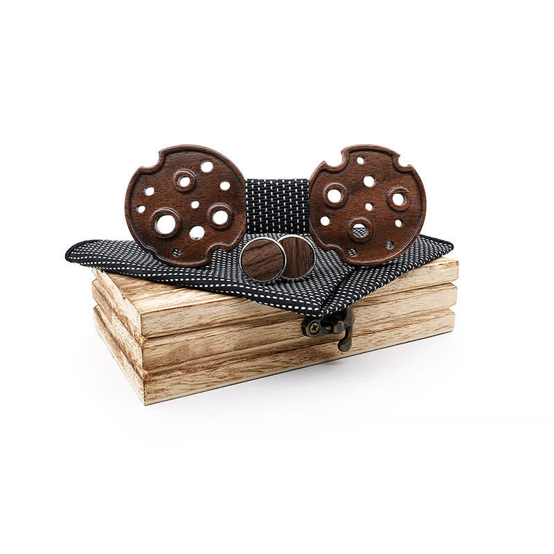 Set di 3 papillon in legno a cerchio cavo da uomo - Nero - image 10