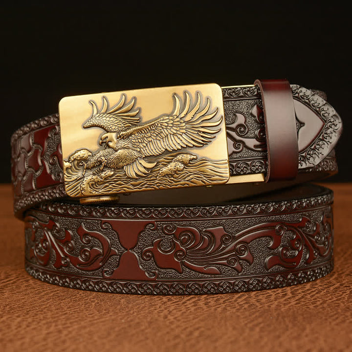 Cintura in pelle con ali d'aquila espanse da uomo