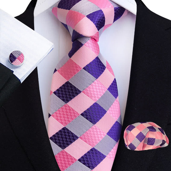 Set di 3 cravatte a quadri colorate da uomo - Rosa e viola - image 2