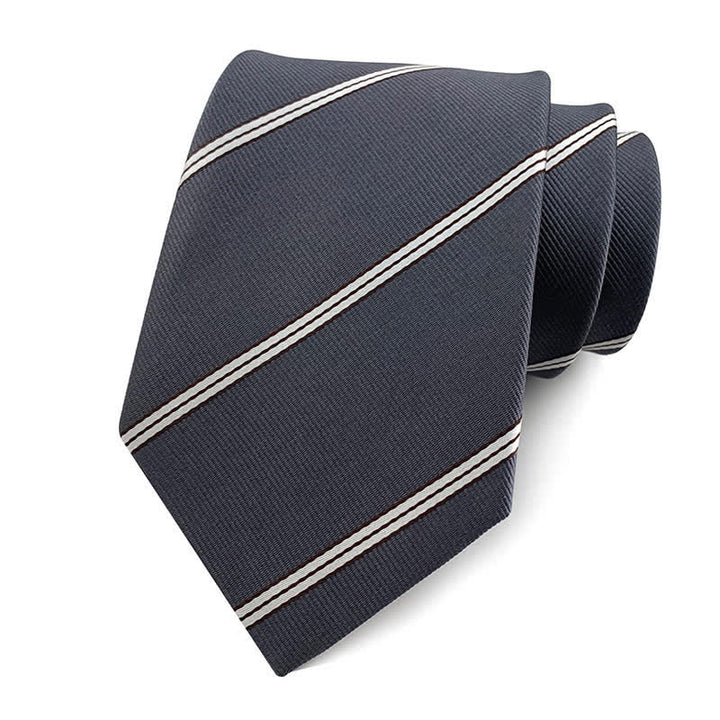 Cravatta da ufficio a righe tradizionali da uomo - Grigio - image 8