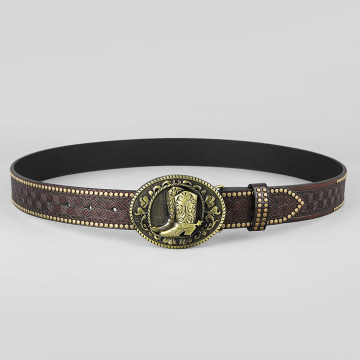 Cintura in pelle con fibbia ovale in bronzo da uomo