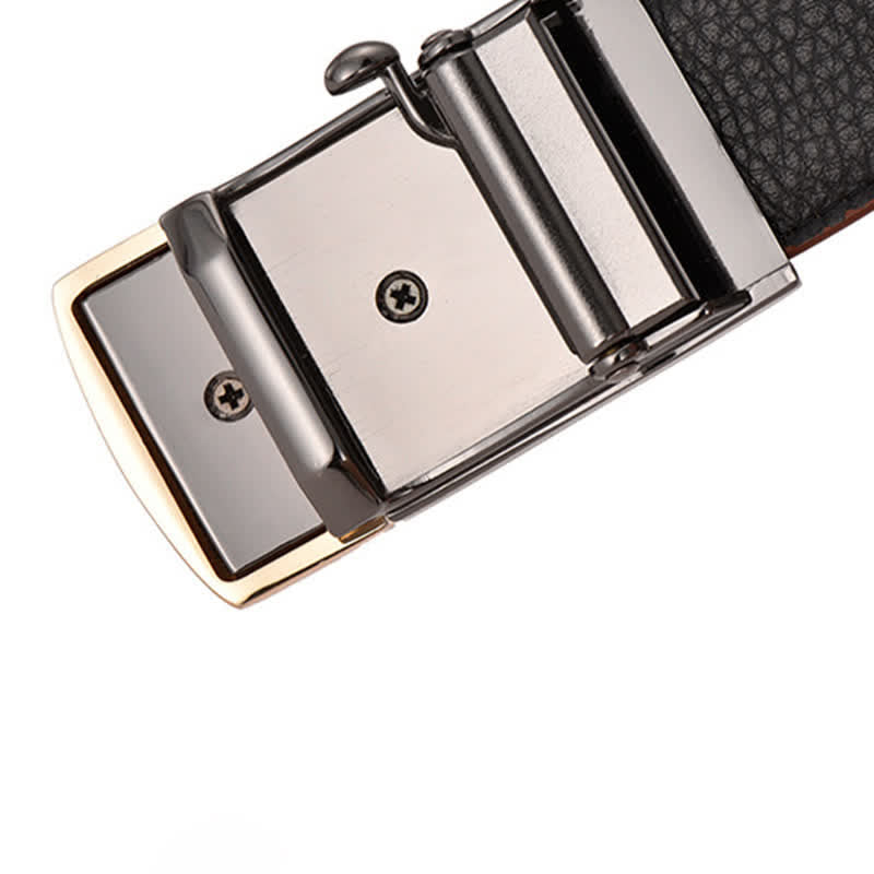 Cintura da uomo in pelle con fibbia automatica leopardata e motivo alligatore