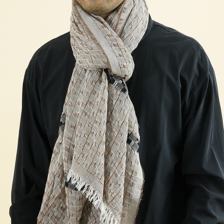 Sciarpa con nappe a quadri e stropicciate, unica nel suo genere, da uomo - Cachi - image 6