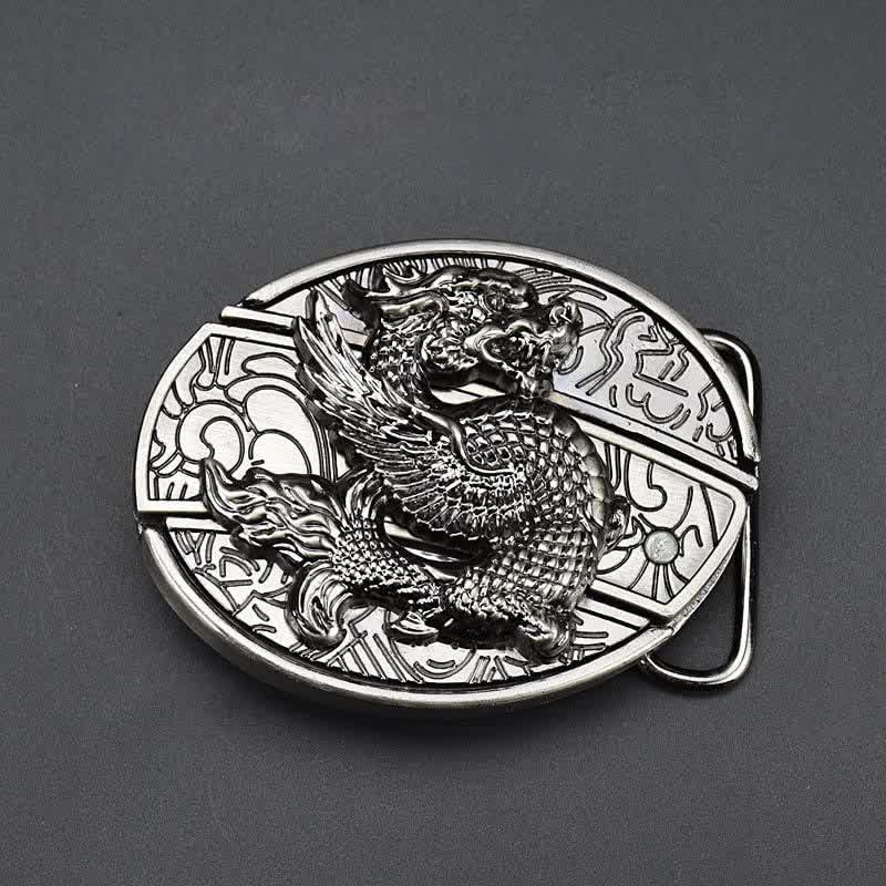 Cintura in pelle da uomo con drago volante e coltello pieghevole - image 1