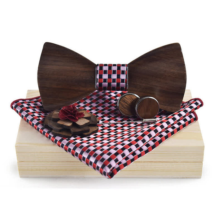 Set di 4 papillon in legno nero vintage da uomo - Rosa - image 6