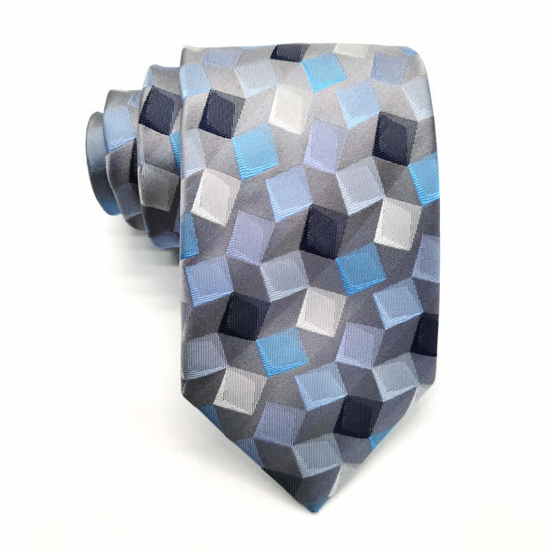 Cravatta da uomo in pura seta con motivo geometrico quadrato colorato