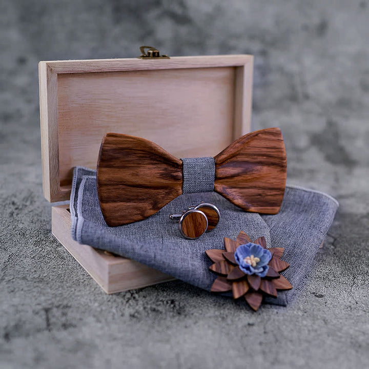 Set di 4 papillon in legno concavo formale da uomo