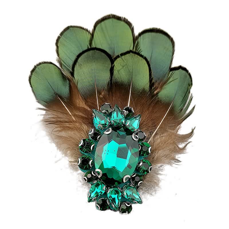 Spilla da donna con piuma di cristallo verde scuro