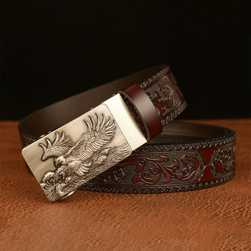 Cintura in pelle con ali d'aquila espanse da uomo