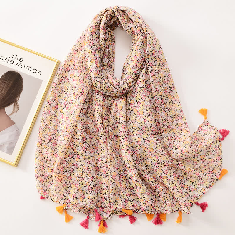 Sciarpa sottile con nappe floreali a farfalla da donna