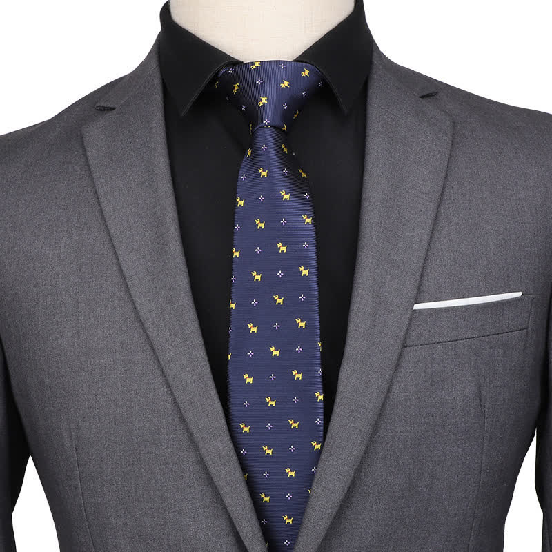 Cravatta da sera blu navy da uomo con motivo cucciolo