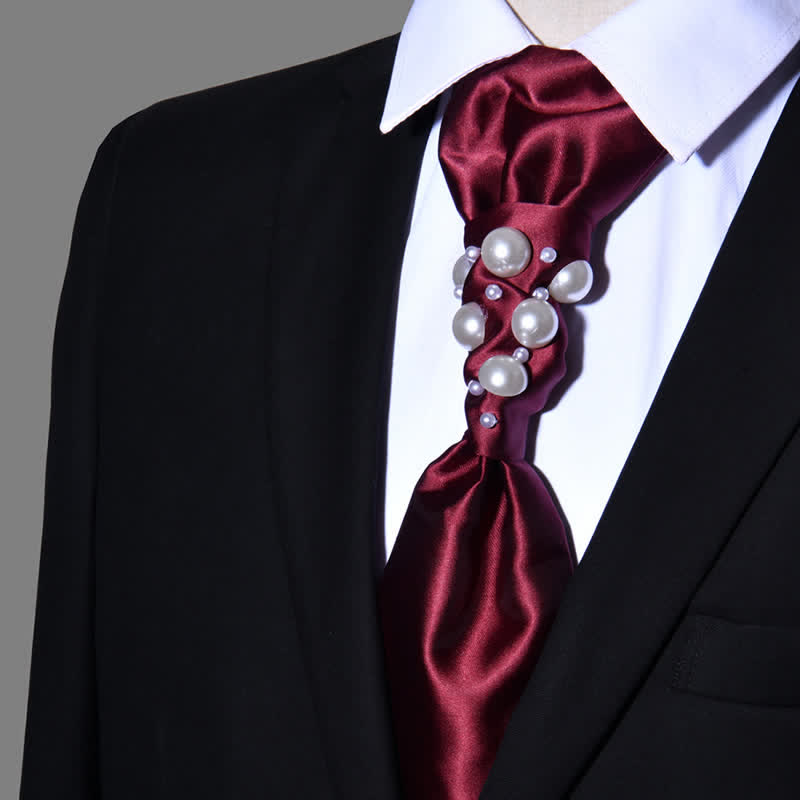 Cravatta da sposa con perle stile vintage da uomo - Borgogna - image 1
