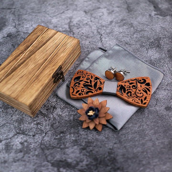 Set di 4 papillon in legno cavo da uomo con pianta
