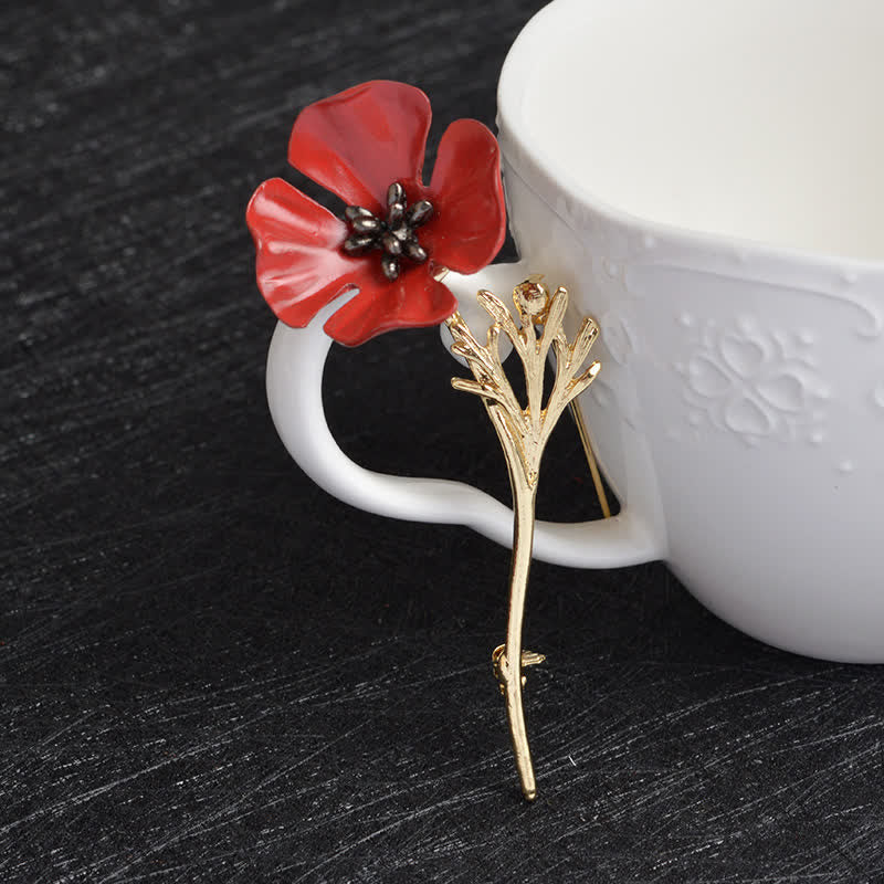 Spilla da donna con fiore di papavero rosso di classe