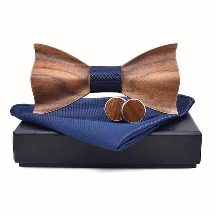 Set di 3 cravatte a farfalla in legno a scacchi piccoli da uomo - Marina Militare - image 0