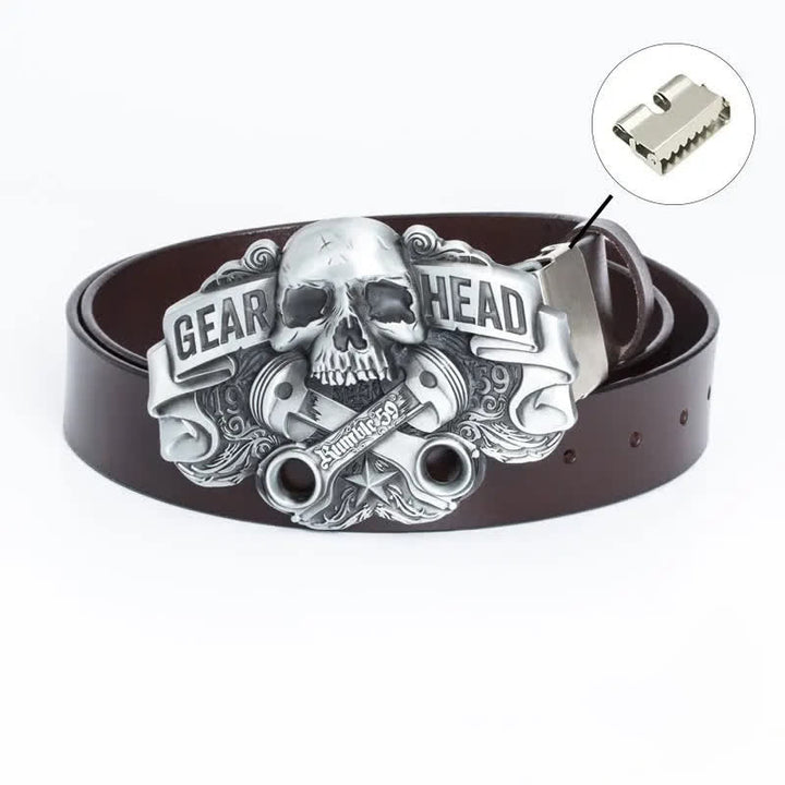 Cintura in pelle punk con testa di teschio elegante da uomo