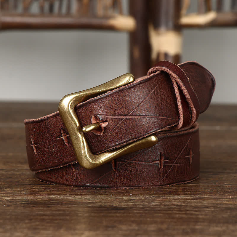 Cintura in pelle vintage da uomo con intaglio crack - Caffè - 44 - image 5