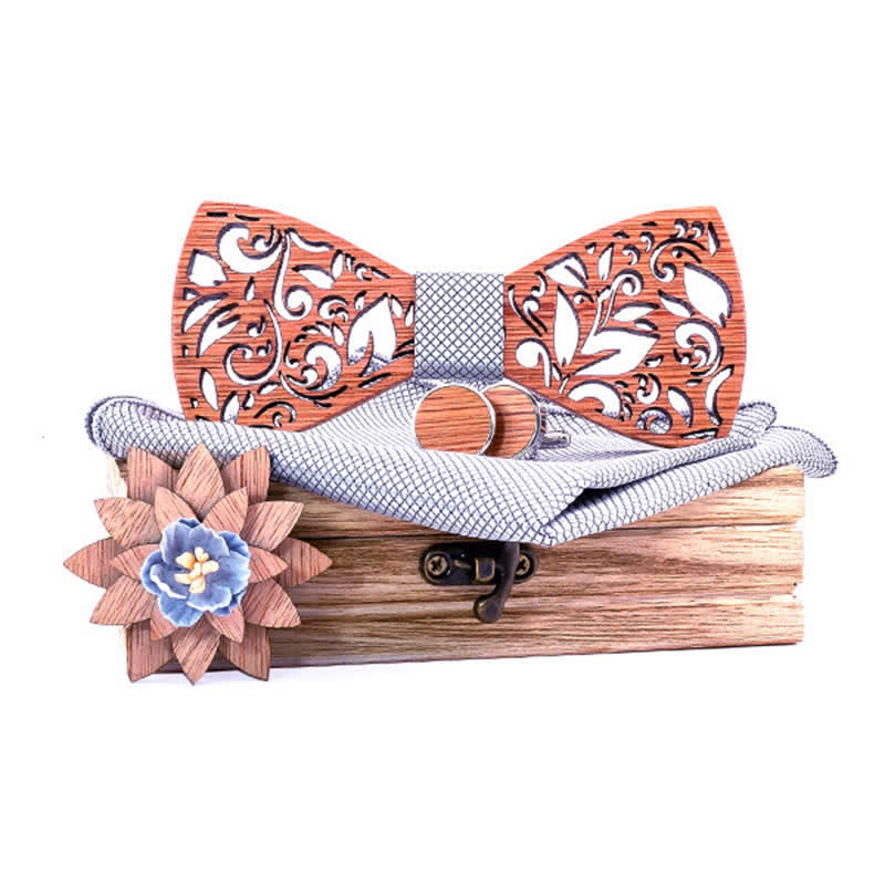 Set di 4 papillon in legno cavo da uomo con pianta - Grigio - image 0