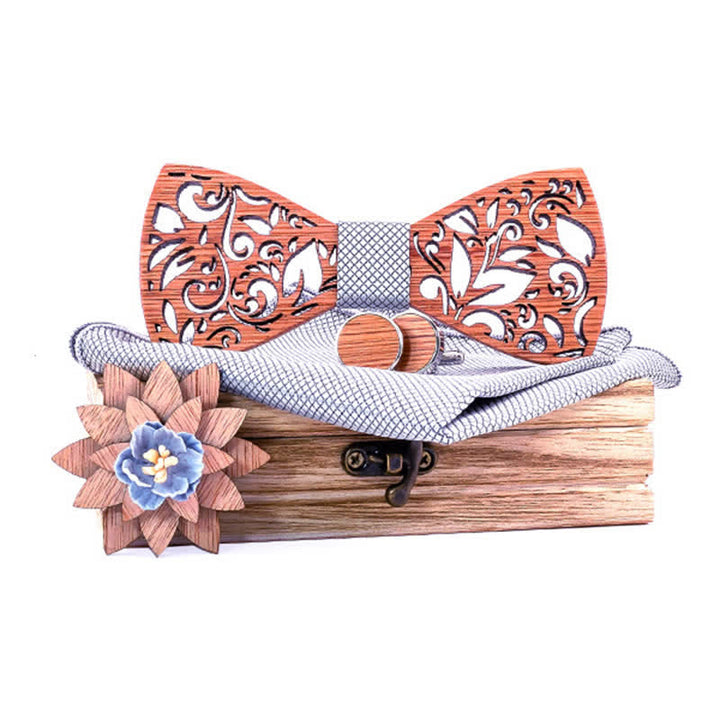 Set di 4 papillon in legno cavo da uomo con pianta - Grigio - image 0