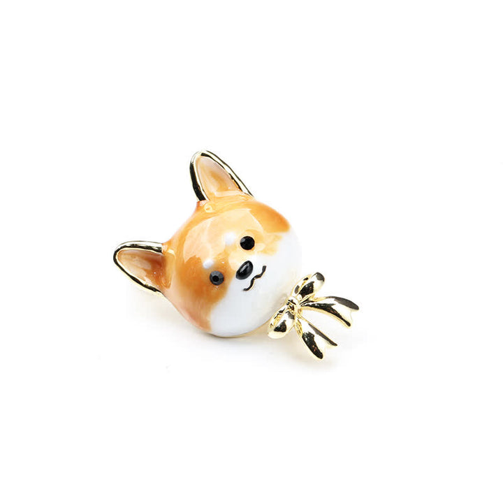 Spilla unisex carina in smalto a forma di cane Shiba Inu