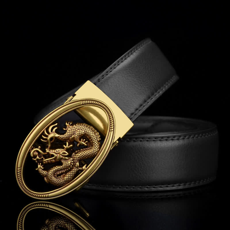 Cintura in pelle vintage con drago volante da uomo
