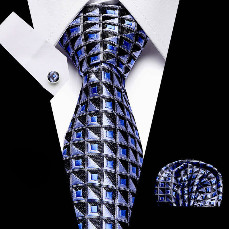Set di 3 cravatte da uomo con diamanti blu e neri fantasy - Blu e nero - image 0
