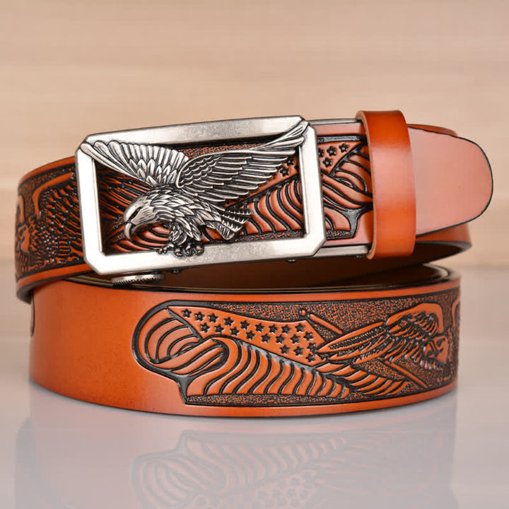 Cintura in pelle goffrata con fibbia Hollow Eagle da uomo