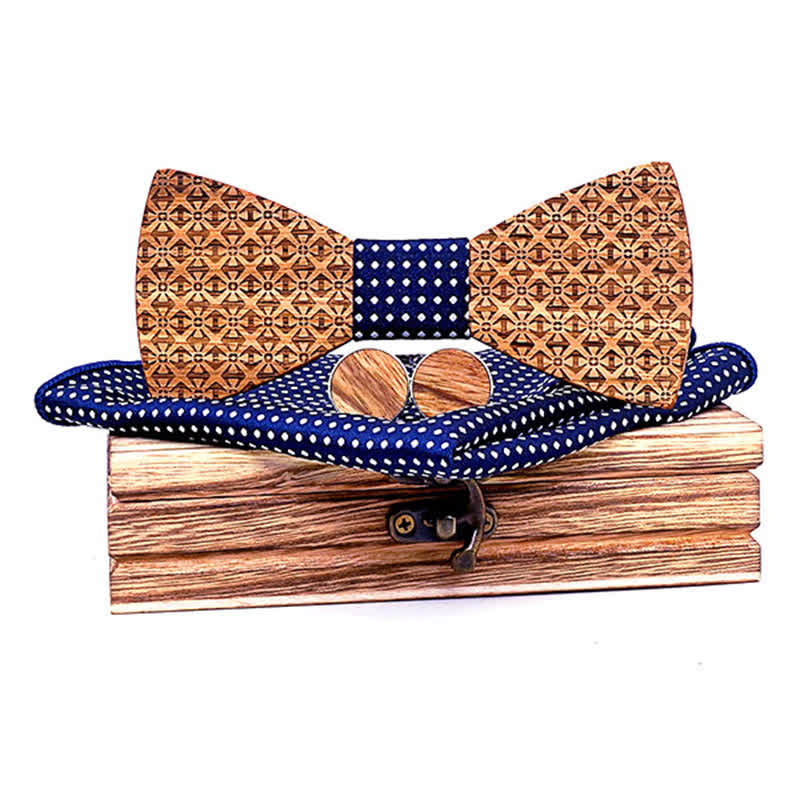 Set di 3 papillon in legno con fiocchi di neve di Natale da uomo