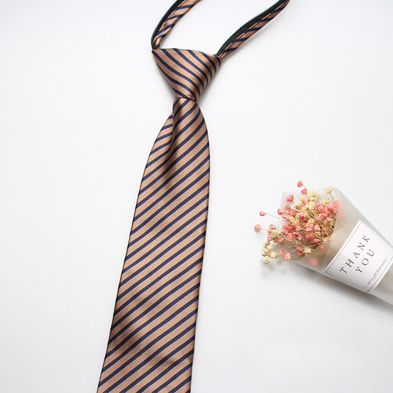 Cravatta a righe con cerniera preppy da uomo - Abbronzatura - image 1