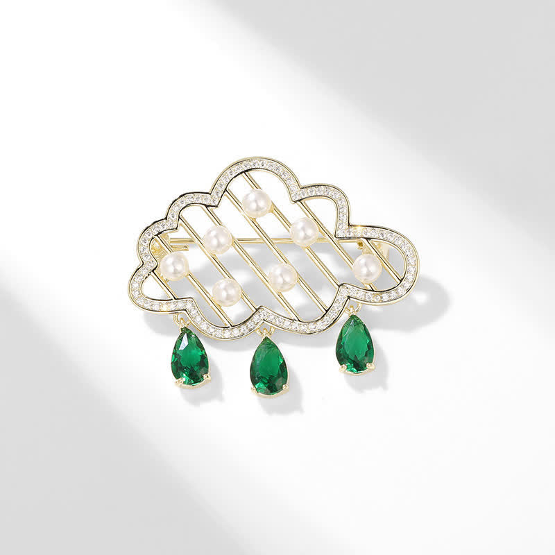 Spilla da donna con perle a forma di nuvola che piove - Oro e verde - image 2