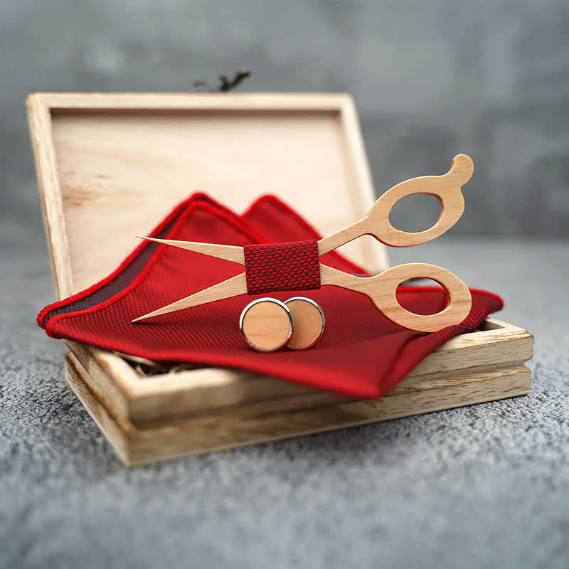 Set di 3 papillon in legno con forbici da uomo