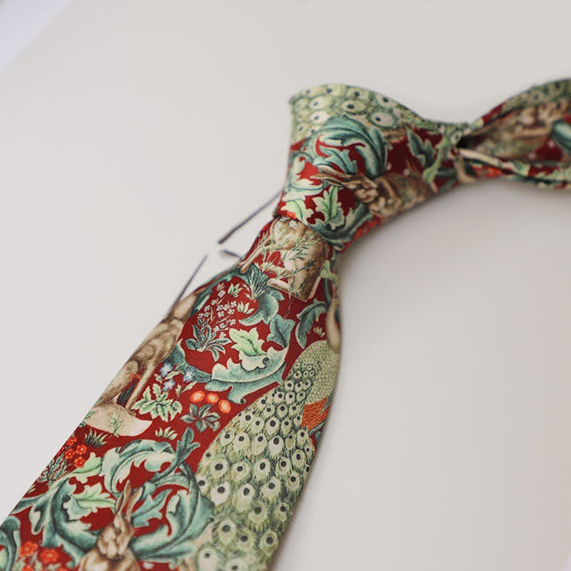 Cravatta floreale vintage da uomo con animali della foresta