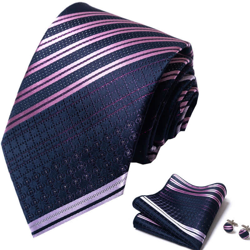 Set di 3 cravatte a righe blu navy e viola da uomo 