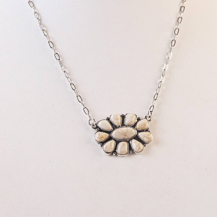 Collana da donna vintage boho con fiore turchese - Bianco - image 8
