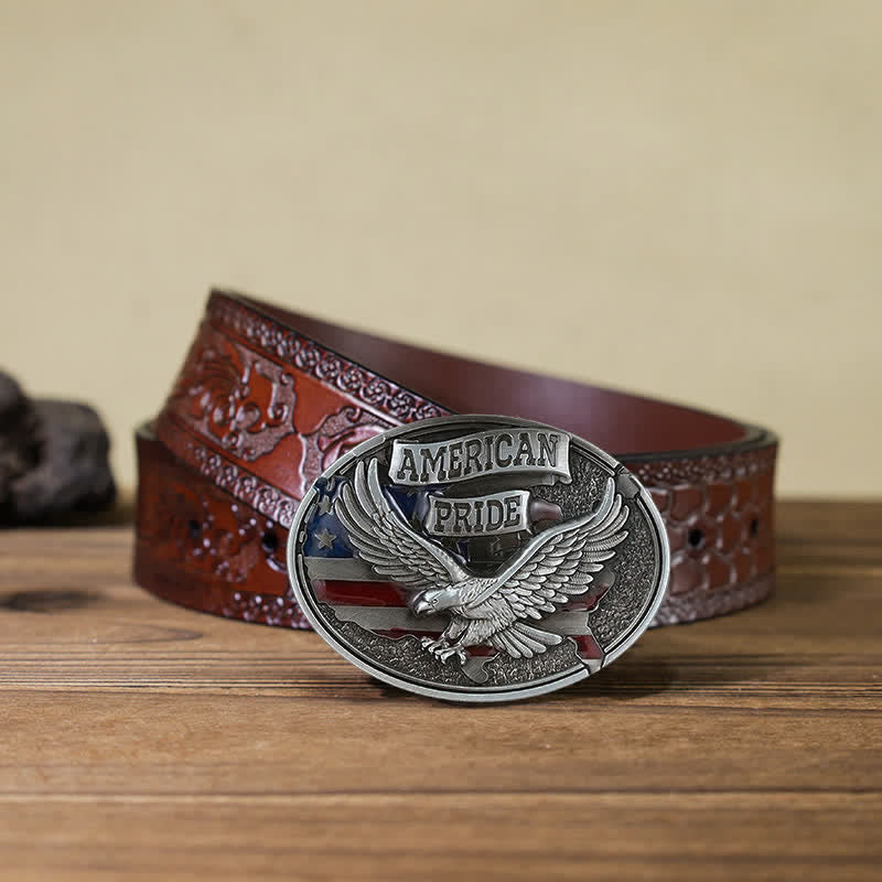 Cintura in pelle fai da te con fibbia American Pride Eagle da uomo - Aquila - Cintura marrone intagliata (40) - image 12