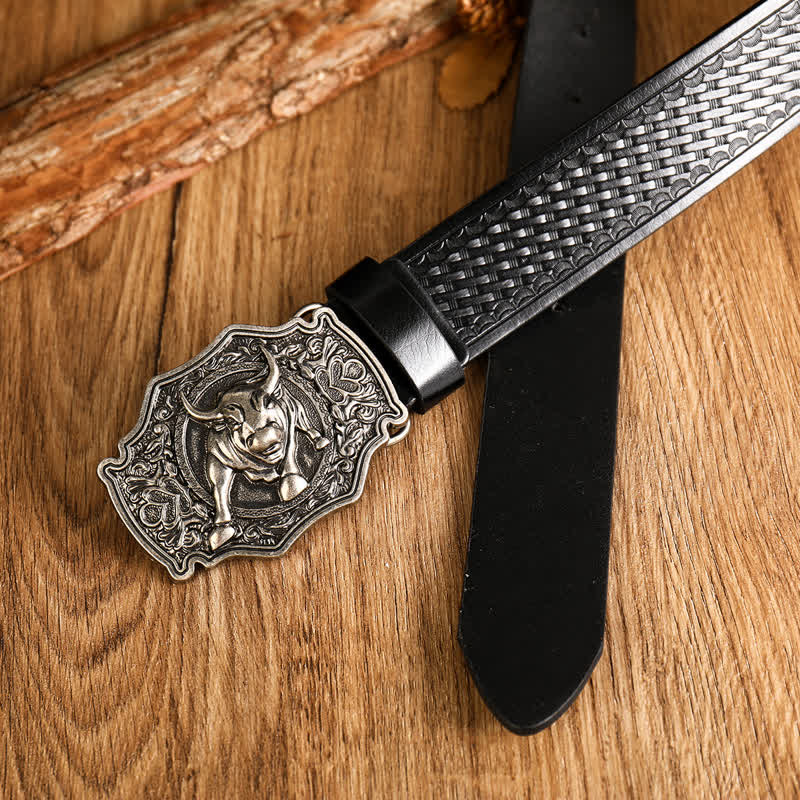 Cintura in pelle con fibbia a forma di toro in stile Yak Matador da uomo
