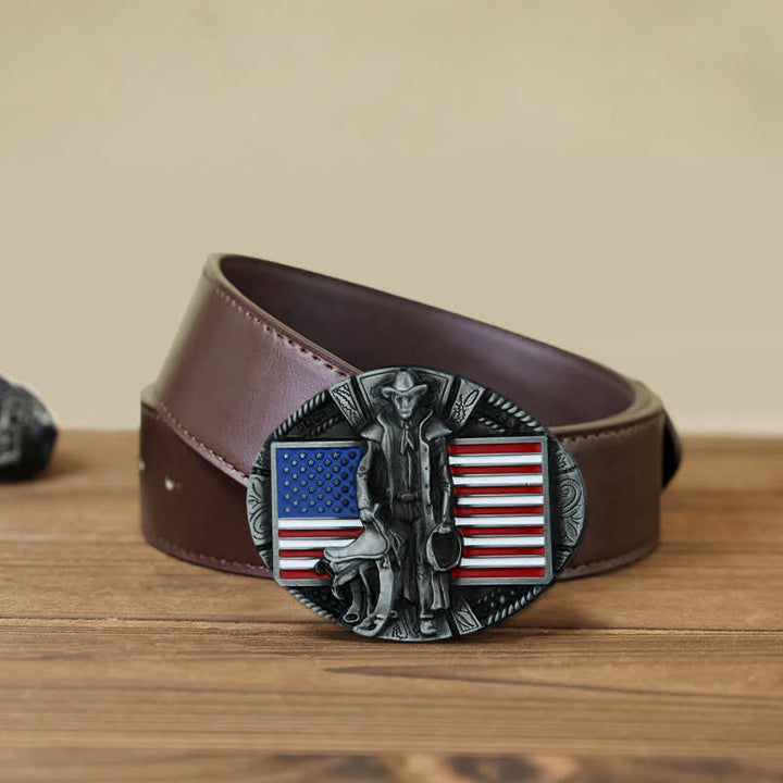 Cintura in pelle con fibbia da cowboy con bandiera americana fai da te da uomo