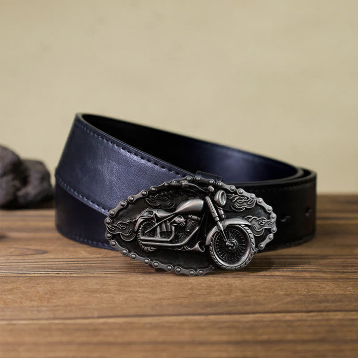 Cintura in pelle con fibbia da motocicletta a forma di locomotiva fai da te da uomo - Argento - Cintura PU nera (40) - image 3