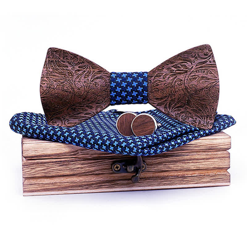 Set di 3 papillon in legno con motivo Paisley in noce nero da uomo