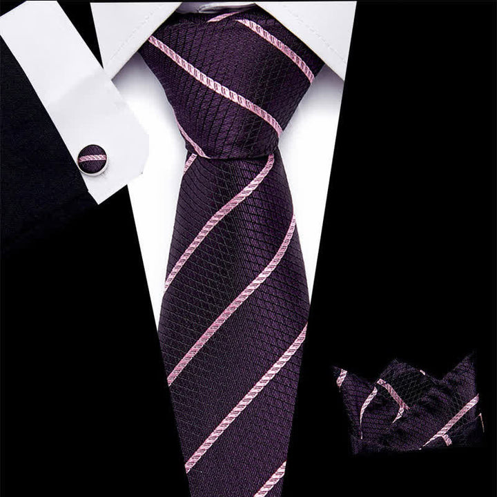 Set di 3 cravatte a righe color magenta scuro alla moda da uomo