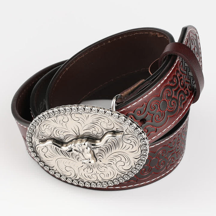 Cintura in pelle da uomo con piuma incisa Bull Jeans