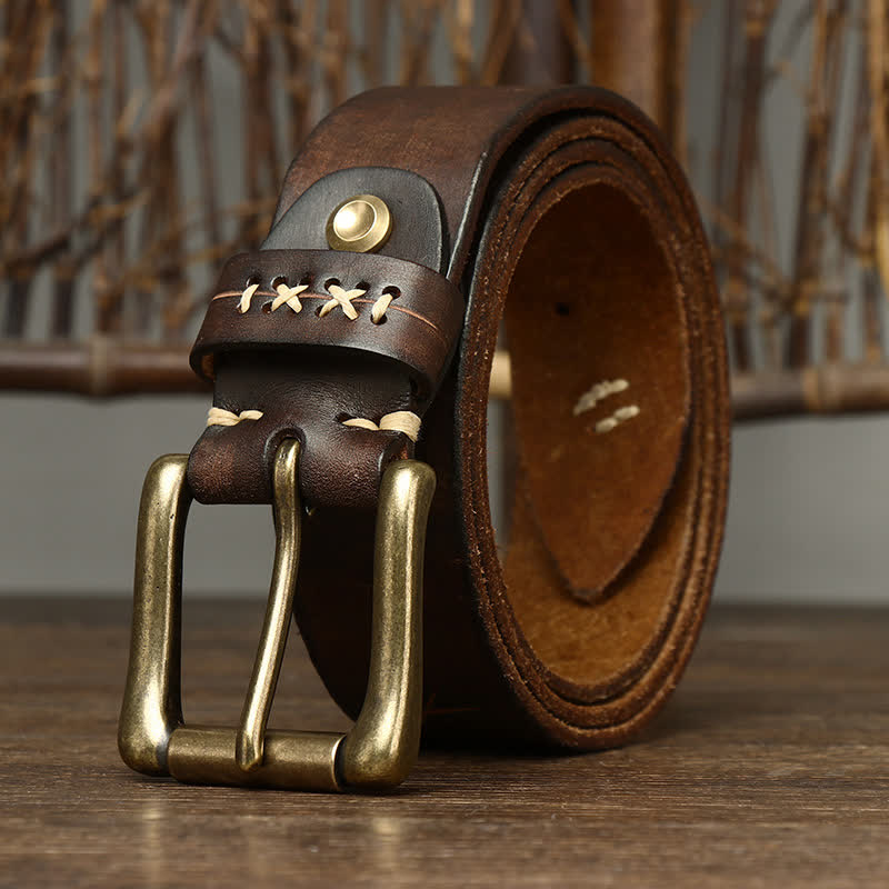 Cintura in pelle con intaglio elaborato vintage da uomo - Caffè - 46 - image 0