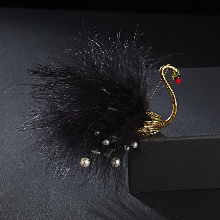 Spilla da donna con piuma di peluche a forma di cigno bianco/nero - Stile n. 1 - Nero - image 2
