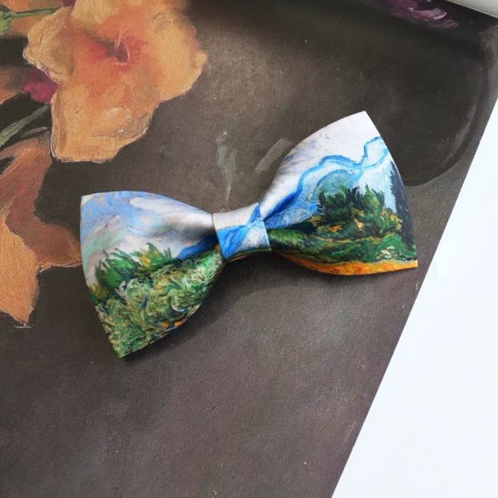 Papillon da uomo con dipinto a olio e campo di grano