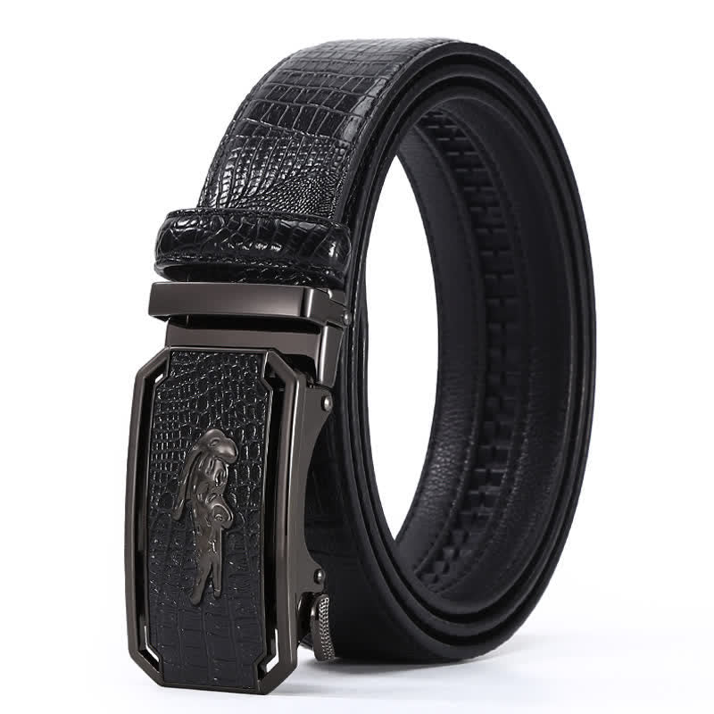 Cintura da uomo in pelle con fibbia automatica con motivo coccodrillo - Stile n. 6 - Nero / Nero - 44 - image 23