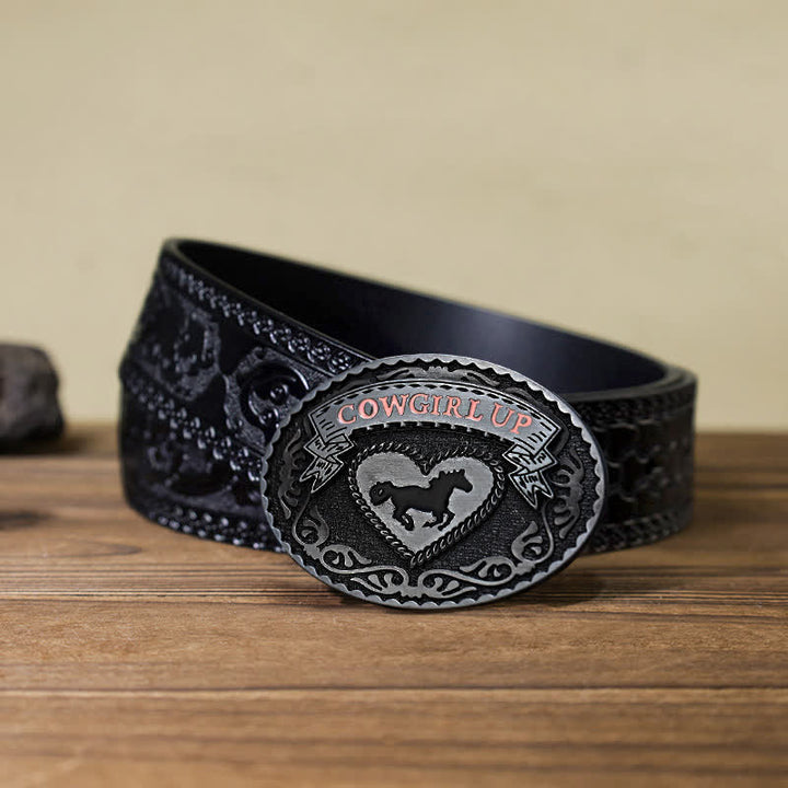 Cintura in pelle con fibbia Cowgirl Up in argento fai da te da donna