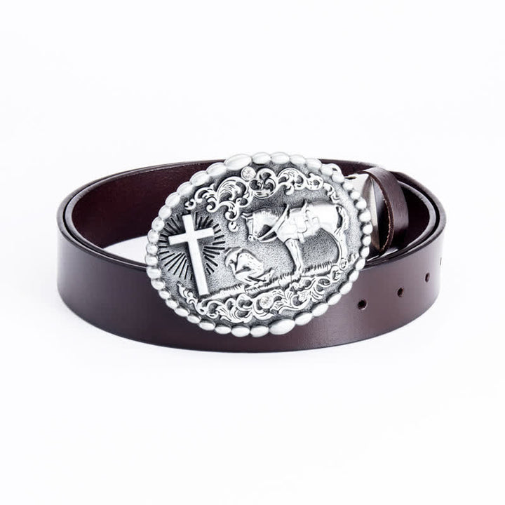 Cintura da preghiera inginocchiata in pelle con croce di cavallo da uomo - Legatura di ferro - Marrone - 46 - image 18